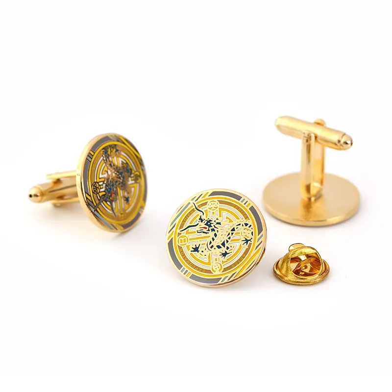 Gemelli da polso personalizzati in metallo smaltato placcato oro da uomo in scatola
