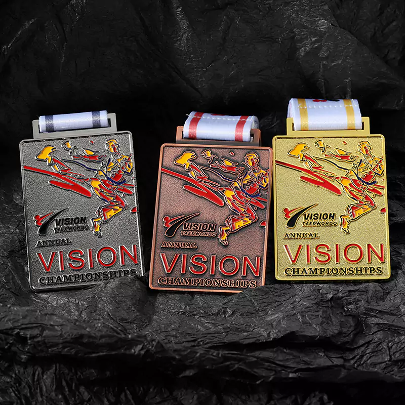 跆拳道软珐琅方形金银铜奖牌