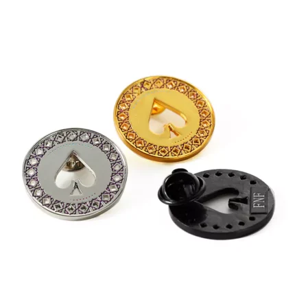 Peach Shaped Hollow Gold Silver Black Badge Pin With Laser On The Back