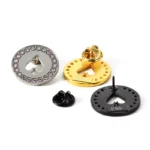 Peach Shaped Hollow Gold Silver Black Badge Pin With Laser On The Back