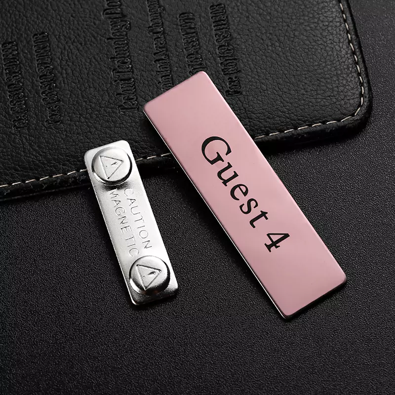 Stainless Steel Laser Logo Rose Gold Square Magnet Badge