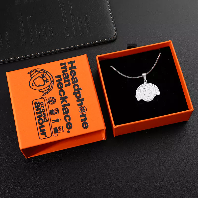 Edelstahl geprägte Logo Box Kopfhörer Charme/Halskette