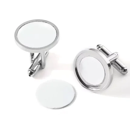 Silver Blank Circular Cufflink Magnet Design With Box