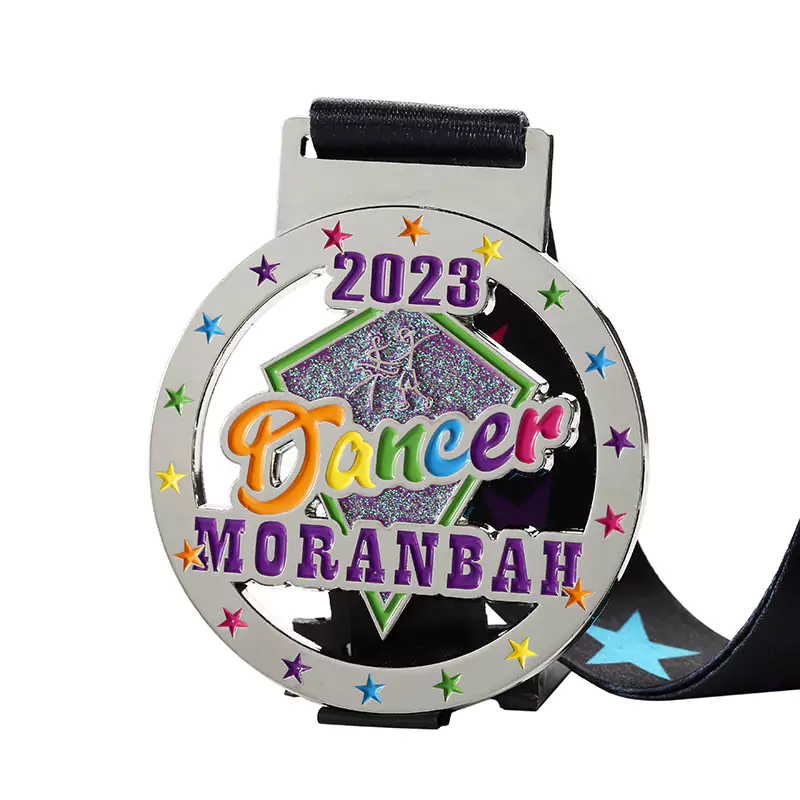 1227-4-2023 Médaille de danse Moranbach avec effet rose étincelant médailles en émail