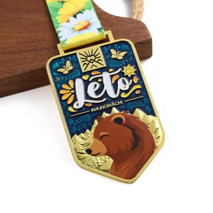 1930-4-Hard Enamel Gold Metal Bear Pattern 3d Printed Medals