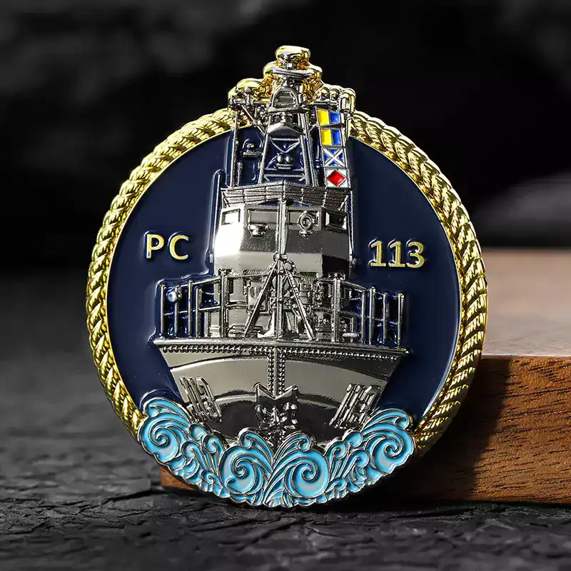 2506-7-3D 军舰标志双面珐琅金属海军硬币