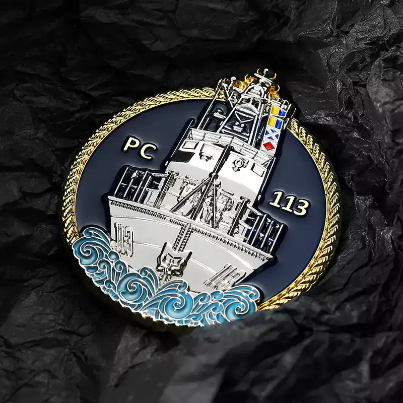 2506-9-3D 军舰标志双面珐琅金属海军硬币