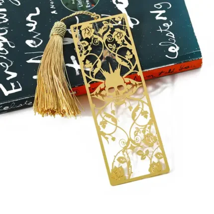 3006-2-Rectangular Brass Openwork Unique Bookmark with Tassel