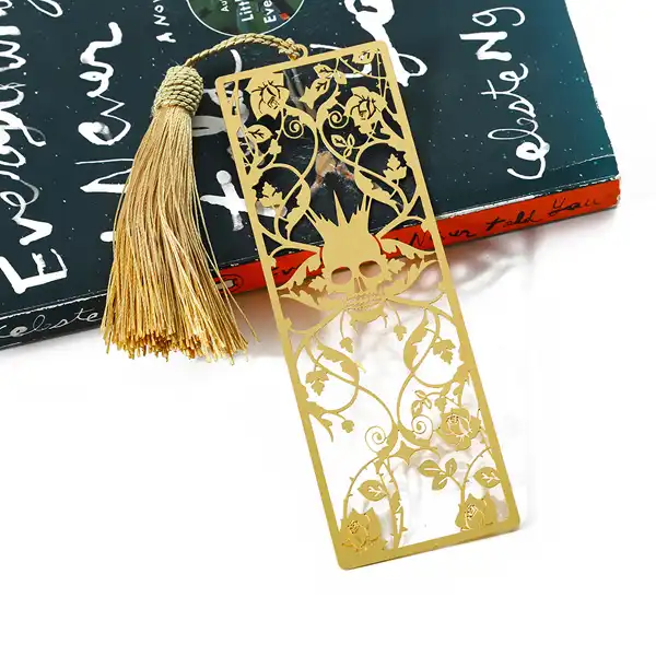 3006-2-Rectangular Brass Openwork Unique Bookmark with Tassel 3006-2-Rectangular Brass Openwork Unique Bookmark with Tassel