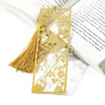 3006-3-Rectangular Brass Openwork Unique Bookmark with Tassel