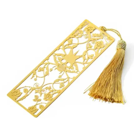 3006-4-Rectangular Brass Openwork Unique Bookmark with Tassel