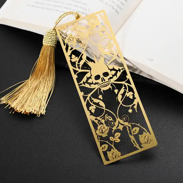 3006-7-Rectangular Brass Openwork Unique Bookmark with Tassel