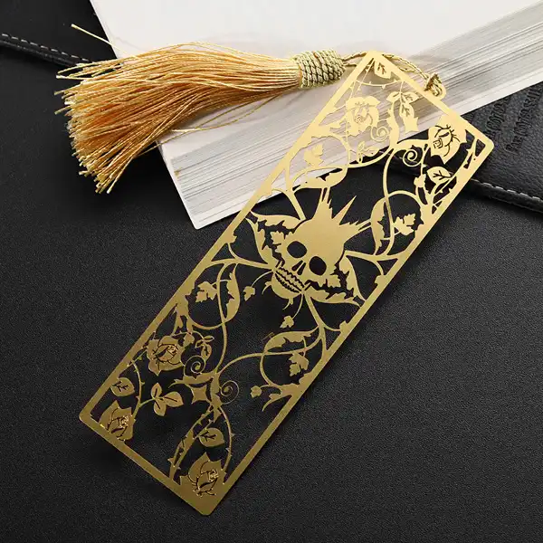 3006-8-Rectangular Brass Openwork Unique Bookmark with Tassel