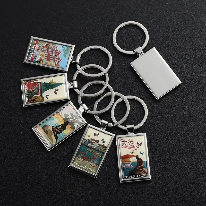 2426-8-Rectangular Copenhagen City Landscape Epoxy Resin Keychain (chaveiro de resina epóxi com paisagem da cidade de Copenhague)