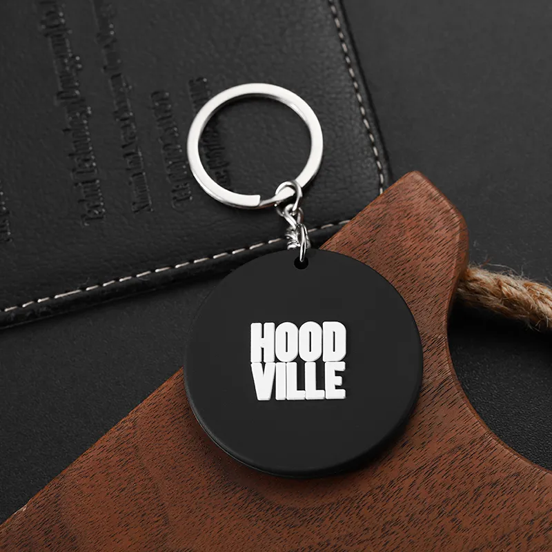 2453-6-Черный круглый брелок из ПВХ с логотипом на заказ