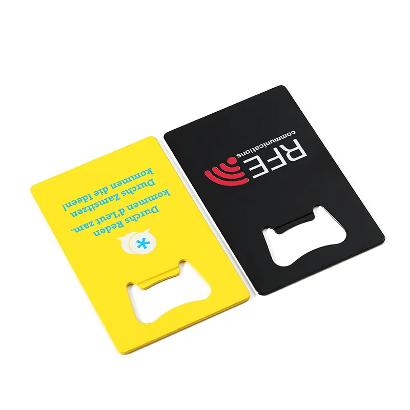 3441-4-Quadratische Karte gelb schwarz Farbe Spray Edelstahl Flaschenöffner