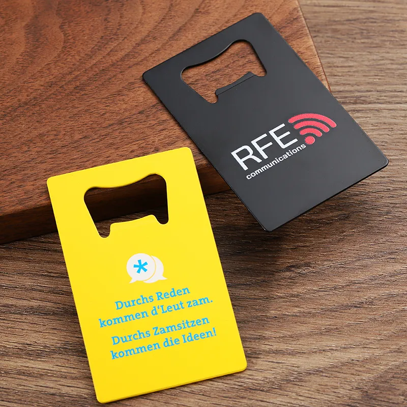 3441-7-Quadratische Karte gelb schwarz Farbe Spray Edelstahl Flaschenöffner