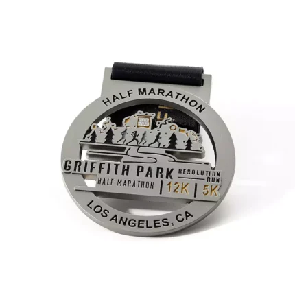 1430-3-Los Angeles Running Hollow out Medal 2023 Matte Nickel Paint Medal