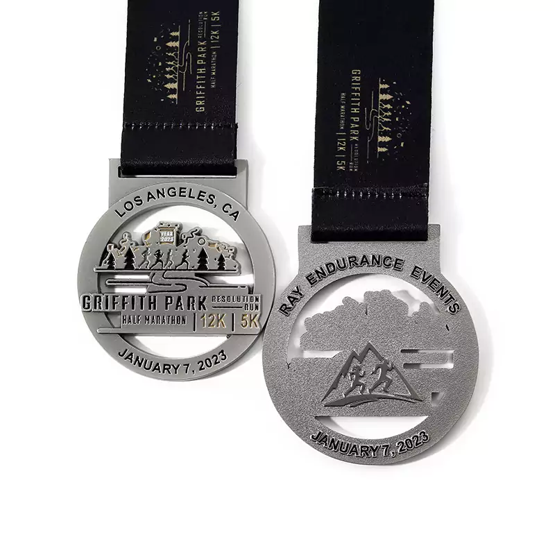 1430-4-Los Angeles Running Hollow out Medal 2023 Matte Nickel Paint Medal