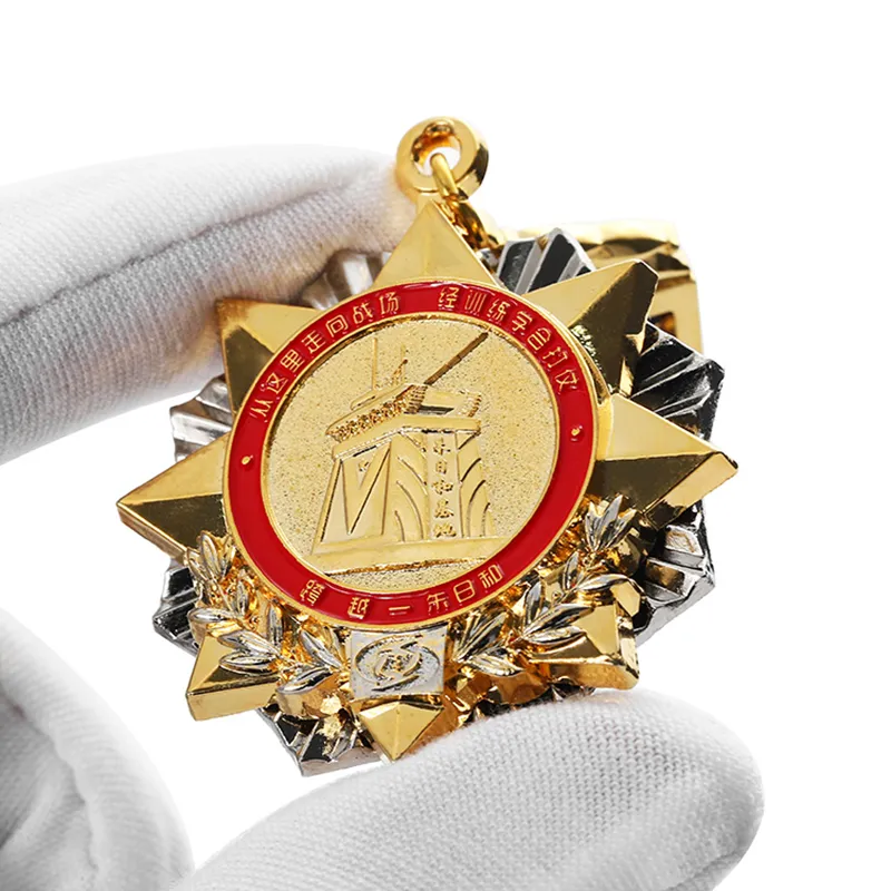 5654-4-Distintivo d'onore a forma di stella a cinque punte in metallo personalizzato